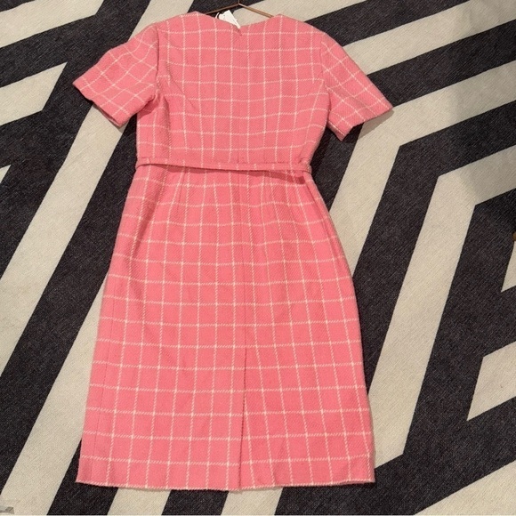OSCAR DE LA RENTA Fall 2023 Pink & White Windowpane Tweed Boucle Dress Sz 12 NWT - Picture 14 of 15